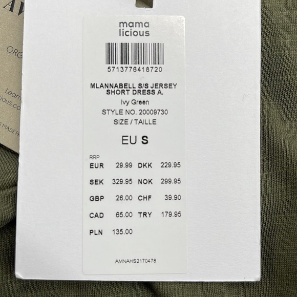 Mama Licious NWT Olive Ivy Green Annabell Short Sleeve Jersey Dress - Picture 9 of 11